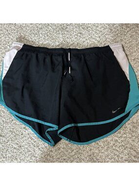 Nike Running Shorts Women's Size L Large Dri-FIT Black Teal Trim Lightweight